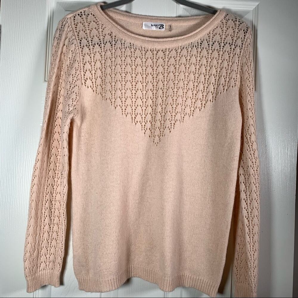 Mak B Coquette angora blend blush pink sweater sweetheart knit medium - Picture 2 of 12